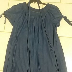 Ladies denim on shoulder or off shoulder dress.